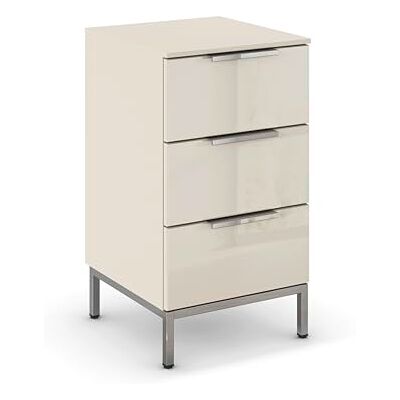 Rauch Möbel Flipp, Nachttisch für Schlafzimmer, Kinderzimmer, Wohnzimmer, Flur, Garderobe, 3 Schubladen, mit Softclose-Funktion, Griffe und Metallkufe Chrom, Farbe Glas Beige, Breite 40 cm Rauch Möbel Flipp, Nachttisch für Schlafzimmer, Kinderzimmer, Wohnzimmer, Flur, Garderobe, 3 Schubladen, mit Softclose-Funktion, Griffe und Metallkufe Chrom, Farbe Glas Beige, Breite 40 cm