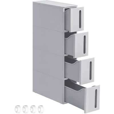 SONGMICS Nischenregal mit Rollen, Rollwagen mit 4 Schubladen, 17,3 cm breit, Badregal schmal, Rollregal, Küchenregal, PP-Kunststoff, platzsparend, 45,2 x 17,3 x 84 cm, grau KFR008G02 SONGMICS Nischenregal mit Rollen, Rollwagen mit 4 Schubladen, 17,3 cm breit, Badregal schmal, Rollregal, Küchenregal, PP-Kunststoff, platzsparend, 45,2 x 17,3 x 84 cm, grau KFR008G02
