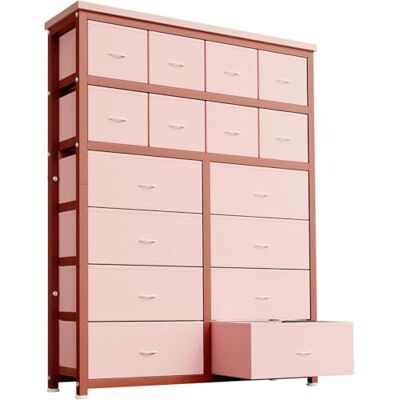 GarveeHome Kommode Mit 16 Stoffschubladen, Stauraum-Schrank Für Schlafzimmer, Wohnzimmer, Büro & Kinderzimmer – Stabile Aufbewahrungskommode Mit Metallrahmen, Rosa GarveeHome Kommode Mit 16 Stoffschubladen, Stauraum-Schrank Für Schlafzimmer, Wohnzimmer, Büro & Kinderzimmer – Stabile Aufbewahrungskommode Mit Metallrahmen, Rosa