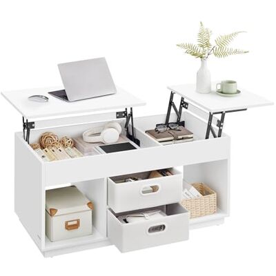 VASAGLE Custos Kollektion Couchtisch, höhenverstellbarer Wohnzimmertisch, 2 Schubladen und versteckte Fächer, Kaffeetisch, offene Fächer, für Wohnzimmer, Homeoffice, schneeweiß LCT210W01 VASAGLE Custos Kollektion Couchtisch, höhenverstellbarer Wohnzimmertisch, 2 Schubladen und versteckte Fächer, Kaffeetisch, offene Fächer, für Wohnzimmer, Homeoffice, schneeweiß LCT210W01