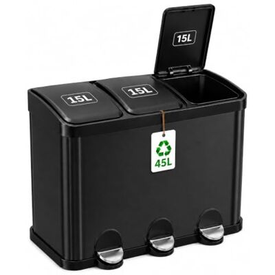 Amig Dreifacher Mülleimer mit Pedalen 45 Liter Mod. RECIK3-3 herausnehmbare 15-Liter-Fächer Recyclingbehälter für die Küche Stahl 60 x 37 x 49 cm Mattschwarz Amig Dreifacher Mülleimer mit Pedalen 45 Liter Mod. RECIK3-3 herausnehmbare 15-Liter-Fächer Recyclingbehälter für die Küche Stahl 60 x 37 x 49 cm Mattschwarz