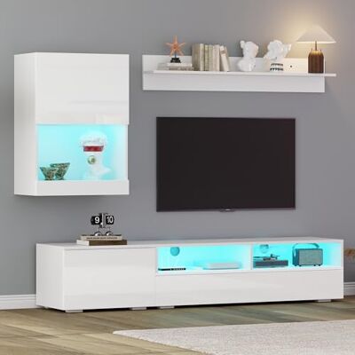 Merax Wohnwand Wohnzimmer 3-Teilig Set, Wohnzimmer Möbel Set Hochglanz mit LED, TV Lowboard, Wandregal, Vitrine Hängend oder Stehend, Wohnzimmermöbel Komplett, Elegante Schrankwand, Mediawand, Weiß Merax Wohnwand Wohnzimmer 3-Teilig Set, Wohnzimmer Möbel Set Hochglanz mit LED, TV Lowboard, Wandregal, Vitrine Hängend oder Stehend, Wohnzimmermöbel Komplett, Elegante Schrankwand, Mediawand, Weiß
