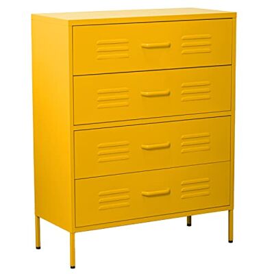 DRW Kommode mit 4 Schubladen mit Lüftungsschlitzen aus Metall in Gelb, 80 x 35 x 102 cm, Höhe: 15,5 cm DRW Kommode mit 4 Schubladen mit Lüftungsschlitzen aus Metall in Gelb, 80 x 35 x 102 cm, Höhe: 15,5 cm