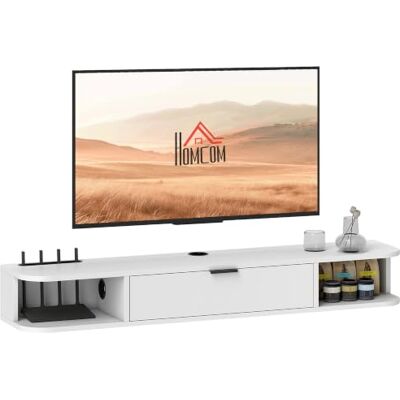 HOMCOM 47" schwebender TV-Ständer, für TV bis 50", weiß Holzmaserung Wandmontiertes Medienregal, Klappschublade, 2 offene Regale, Kabelmanagement, Wohnzimmer HOMCOM 47" schwebender TV-Ständer, für TV bis 50", weiß Holzmaserung Wandmontiertes Medienregal, Klappschublade, 2 offene Regale, Kabelmanagement, Wohnzimmer
