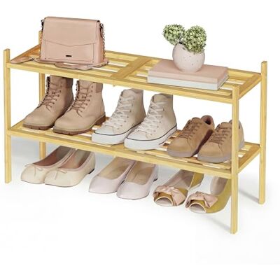 SONGMICS Schuhregal aus Bambus, Schuhablage 2 Ebenen, stapelbar, platzsparend, Regal für Flur, Wohnzimmer, Schlafzimmer, Garage, für 9-12 Paar Schuhe, 25 x 70 x 34,3 cm, naturfarben LBS052YL01 SONGMICS Schuhregal aus Bambus, Schuhablage 2 Ebenen, stapelbar, platzsparend, Regal für Flur, Wohnzimmer, Schlafzimmer, Garage, für 9-12 Paar Schuhe, 25 x 70 x 34,3 cm, naturfarben LBS052YL01