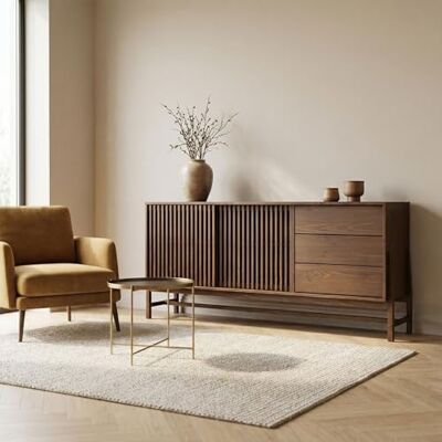 IDIMEX Sideboard Adamo 175 cm aus Massivholz, Nussbaum Finish Kommode mit 2 Lamellen-Schiebetüren und 3 Schubkästen, Wohnzimmer Möbel mit großem Stauraum, Anrichte mit verstellbarem Einlegeboden IDIMEX Sideboard Adamo 175 cm aus Massivholz, Nussbaum Finish Kommode mit 2 Lamellen-Schiebetüren und 3 Schubkästen, Wohnzimmer Möbel mit großem Stauraum, Anrichte mit verstellbarem Einlegeboden