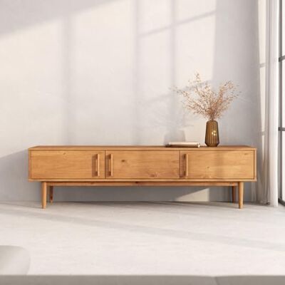 IDIMEX Lowboard TECCA 180 cm, Eiche Finish – niedriges Sideboard mit Stauraum, TV Schrank mit 3 Türen aus Massivholz, Mid Century Wohnzimmermöbel IDIMEX Lowboard TECCA 180 cm, Eiche Finish – niedriges Sideboard mit Stauraum, TV Schrank mit 3 Türen aus Massivholz, Mid Century Wohnzimmermöbel