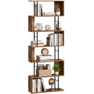 VASAGLE Bücherregal, Standregal mit 7 Ebenen, S-Form Raumteiler, Freistehendes Regal, 60 x 24 x 190,5 cm, für Wohnzimmer, Büro, Rustikales Braun, Barnet Kollektion LLS173KD01 VASAGLE Bücherregal, Standregal mit 7 Ebenen, S-Form Raumteiler, Freistehendes Regal, 60 x 24 x 190,5 cm, für Wohnzimmer, Büro, Rustikales Braun, Barnet Kollektion LLS173KD01