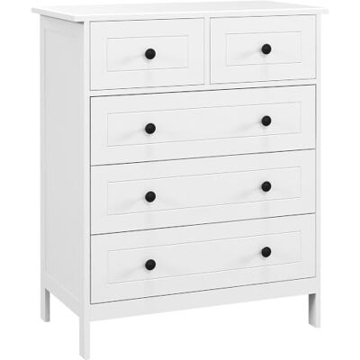 HOMCOM Weiße Aufbewahrungskommode 5 Schubladen 74 x 40 x 91 cm Zeitgenössischer Stil, Metallgriffe, für Schlafzimmer, Büro, Eingangsbereich HOMCOM Weiße Aufbewahrungskommode 5 Schubladen 74 x 40 x 91 cm Zeitgenössischer Stil, Metallgriffe, für Schlafzimmer, Büro, Eingangsbereich