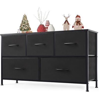 Sweetcrispy Kommode für Schlafzimmer, Kommode, Kommode mit 5 Schubladen, Stoffkommode mit Metallrahmen Sweetcrispy Kommode für Schlafzimmer, Kommode, Kommode mit 5 Schubladen, Stoffkommode mit Metallrahmen