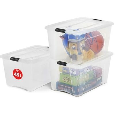 Iris Ohyama Aufbewahrungsboxen mit Deckel, 45L, 3er-Set, Transparent, Sicherer Verschluss, Stapelbar, Griffe, Schlafzimmer, Schrank, Büro, Organisation, BPA-freies Plastik, Ordnungsboxen, NTB-45 Iris Ohyama Aufbewahrungsboxen mit Deckel, 45L, 3er-Set, Transparent, Sicherer Verschluss, Stapelbar, Griffe, Schlafzimmer, Schrank, Büro, Organisation, BPA-freies Plastik, Ordnungsboxen, NTB-45