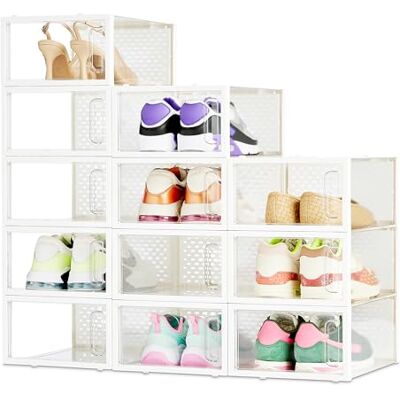 Amazon Schuhaufbewahrungsbox, stapelbar und faltbar, 12 Stück, klein, Transparent Amazon Schuhaufbewahrungsbox, stapelbar und faltbar, 12 Stück, klein, Transparent
