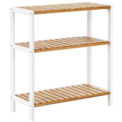 SONGMICS Badezimmerregal, Badregal, Küchenregal, Schuhregal mit 3 Ebenen, Standregal aus Bambus, 26 x 60 x 66 cm, für Bad, Wohnzimmer, Flur, Küche, wolkenweiß-naturbeige BCB33WN SONGMICS Badezimmerregal, Badregal, Küchenregal, Schuhregal mit 3 Ebenen, Standregal aus Bambus, 26 x 60 x 66 cm, für Bad, Wohnzimmer, Flur, Küche, wolkenweiß-naturbeige BCB33WN