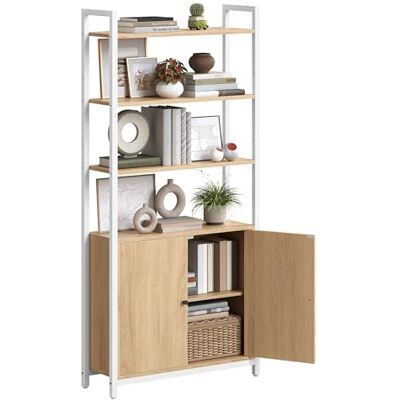 VASAGLE Bücherregal, 6 Ebenen, Regal, Standregal mit Türen, Metallrahmen, verstellbaren Ablagen, 24 x 60 x 159,5 cm, für Wohnzimmer, Schlafzimmer, goldeichenfarbe-mattweiß LLS133YA01 VASAGLE Bücherregal, 6 Ebenen, Regal, Standregal mit Türen, Metallrahmen, verstellbaren Ablagen, 24 x 60 x 159,5 cm, für Wohnzimmer, Schlafzimmer, goldeichenfarbe-mattweiß LLS133YA01