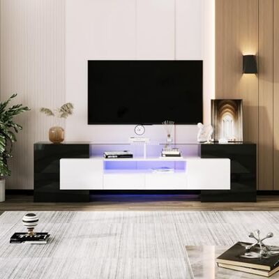 BTM TV Schrank 200 cm, LED Lowboard Hochglänzendes & Glasoberfläche, Möbel Fernseher Board Kommode Sideboard Cabinet Fernsehschrank (Weiß & Schwarz, 200x60x30cm) BTM TV Schrank 200 cm, LED Lowboard Hochglänzendes & Glasoberfläche, Möbel Fernseher Board Kommode Sideboard Cabinet Fernsehschrank (Weiß & Schwarz, 200x60x30cm)