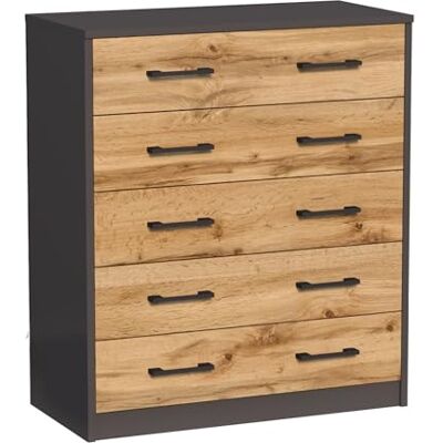 Home Collective Kommode mit 5 Schubladen mit Matter Oberfläche, 74cm breit Holz Schrank Kommode mit Schubladen Sideboard Highboard Anrichte Schlafzimmer Wohnzimmer Flur Büro Organizer Graphit Eiche Home Collective Kommode mit 5 Schubladen mit Matter Oberfläche, 74cm breit Holz Schrank Kommode mit Schubladen Sideboard Highboard Anrichte Schlafzimmer Wohnzimmer Flur Büro Organizer Graphit Eiche
