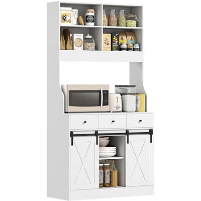 HOMCOM Küchenschrank, Hochschrank mit Arbeitsplatte 93,5x40x180 cm Weiß Buffetschrank mit Schiebtüren, 3 Schubladen, Verstellbare Regale, Aufbewahrungsschrank für Küche Esszimmer HOMCOM Küchenschrank, Hochschrank mit Arbeitsplatte 93,5x40x180 cm Weiß Buffetschrank mit Schiebtüren, 3 Schubladen, Verstellbare Regale, Aufbewahrungsschrank für Küche Esszimmer