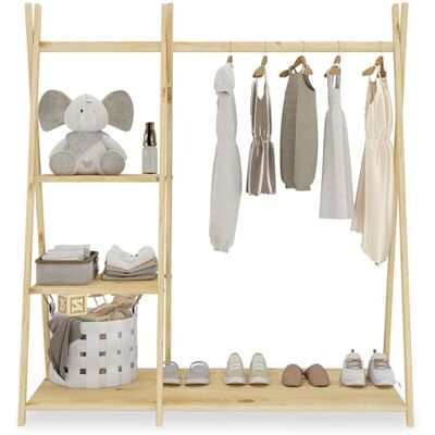 IDIMEX Kindergarderobe LOTTE mit 1 Kleiderstange & 4 Ablageböden in Natur lackiert. Montessori Design, freistehender Kleiderständer für Kinderzimmer aus Massivholz. IDIMEX Kindergarderobe LOTTE mit 1 Kleiderstange & 4 Ablageböden in Natur lackiert. Montessori Design, freistehender Kleiderständer für Kinderzimmer aus Massivholz.