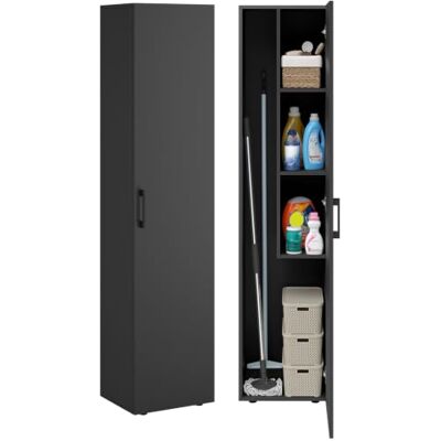 Bellamio Apol Besenschrank schmal 40 cm breit, Schwarz, mit Staubsaugerfach Mehrzweckschrank, Vorratsschrank Küche, Putzschrank aus Holz, Flurschrank, Haushaltsschrank, Allzweckschrank, 176x33x40 cm Bellamio Apol Besenschrank schmal 40 cm breit, Schwarz, mit Staubsaugerfach Mehrzweckschrank, Vorratsschrank Küche, Putzschrank aus Holz, Flurschrank, Haushaltsschrank, Allzweckschrank, 176x33x40 cm