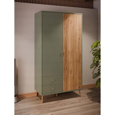 Forte Harllson, einfache Montage Dank EasyKlix Kleiderschrank 2-türig, 2 Schubladen, Einlegeböden, Kleiderstange, Salbei mit Holzdekor: Mauvella Eiche, 105 cm breit x 202 cm hoch x 52 cm tief Forte Harllson, einfache Montage Dank EasyKlix Kleiderschrank 2-türig, 2 Schubladen, Einlegeböden, Kleiderstange, Salbei mit Holzdekor: Mauvella Eiche, 105 cm breit x 202 cm hoch x 52 cm tief