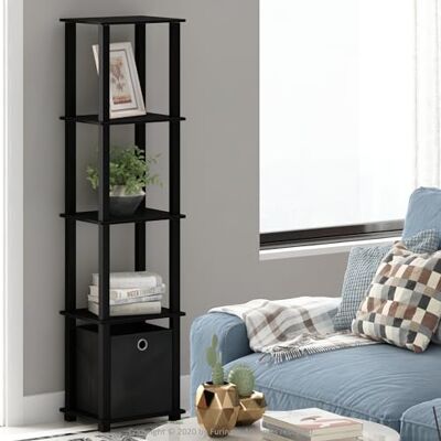 Furinno Turn-N-Tube Bücherregal, 5-stöckiges quadratisches offenes Display-Regal, Eck-Aufbewahrungsregal mit Aufbewahrungsbox, Regal, für Organisation und Aufbewahrung, Wohnzimmer, Schwarz Furinno Turn-N-Tube Bücherregal, 5-stöckiges quadratisches offenes Display-Regal, Eck-Aufbewahrungsregal mit Aufbewahrungsbox, Regal, für Organisation und Aufbewahrung, Wohnzimmer, Schwarz