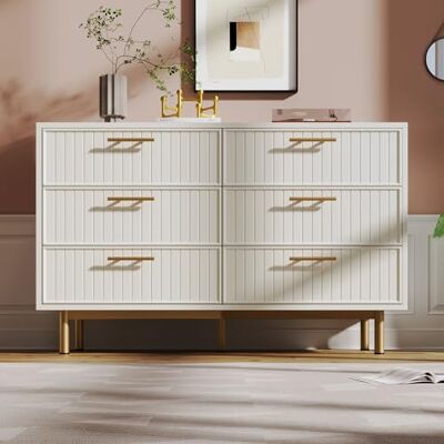 Merax Kommode Sideboard mit 6 Schubladen, Weiß Modern Schubladenschrank, Mehrzweckschrank Kleiderschrank mit viel Stauraum, Metallbeinen, Goldener Griff, für Flur Schlafzimmer Wohnzimmer, 120x40x75cm Merax Kommode Sideboard mit 6 Schubladen, Weiß Modern Schubladenschrank, Mehrzweckschrank Kleiderschrank mit viel Stauraum, Metallbeinen, Goldener Griff, für Flur Schlafzimmer Wohnzimmer, 120x40x75cm