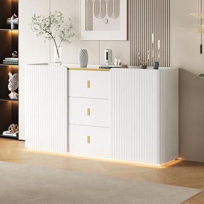 Merax Sideboard mit LED Beleuchtung, Moderne Kommode mit 2 Türen & 3 Schublade, Verstellbare Ablage, Mehrzweckschrank mit viel Stauraum, Highboard Buffetschrank für Wohnzimmer, Esszimmer, Flur, Weiß Merax Sideboard mit LED Beleuchtung, Moderne Kommode mit 2 Türen & 3 Schublade, Verstellbare Ablage, Mehrzweckschrank mit viel Stauraum, Highboard Buffetschrank für Wohnzimmer, Esszimmer, Flur, Weiß