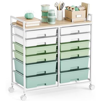KINGRACK Rollcontainer mit 12 Schubladen und Holzarbeitsplatte, Schubladenschrank für Badezimmer, Küchen, Wohnzimmer und Büros (Grün) KINGRACK Rollcontainer mit 12 Schubladen und Holzarbeitsplatte, Schubladenschrank für Badezimmer, Küchen, Wohnzimmer und Büros (Grün)