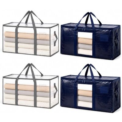 Letienti Umzugstasche 4er Set 94L Aufbewahrungstasche Wasserdicht umzugskartons mit Reißverschluss aufbewahrungsbox mit deckel für Umzug Bettwäsche Kleidung 4 Stück (2x Transparent +2x Dunkelblau mit Fenster) Letienti Umzugstasche 4er Set 94L Aufbewahrungstasche Wasserdicht umzugskartons mit Reißverschluss aufbewahrungsbox mit deckel für Umzug Bettwäsche Kleidung 4 Stück (2x Transparent +2x Dunkelblau mit Fenster)