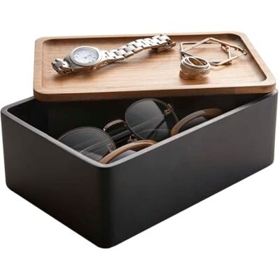 YAMAZAKI 5166 RIN Accessory Storage Box, black, Polystone/Wood, 18.5 x 12.5 x 7 cm YAMAZAKI 5166 RIN Accessory Storage Box, black, Polystone/Wood, 18.5 x 12.5 x 7 cm