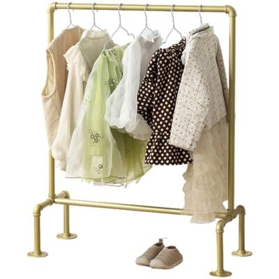 DOFURNILIM Industrielle Kinderrohre, Kleiderständer, Kinder-Kleiderständer, hängende Kleiderstange, Aufbewahrung, Regal, Regale, goldfarbenes Metall DOFURNILIM Industrielle Kinderrohre, Kleiderständer, Kinder-Kleiderständer, hängende Kleiderstange, Aufbewahrung, Regal, Regale, goldfarbenes Metall