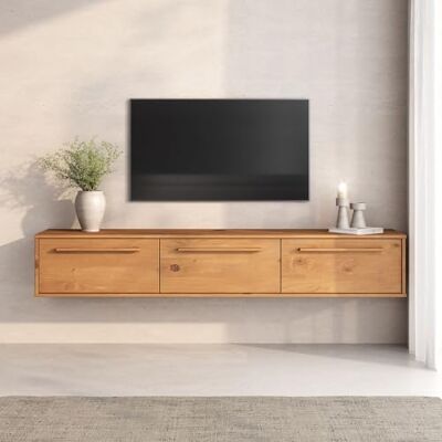 IDIMEX Lowboard TECCA 180 cm hängend aus Massivholz, Eiche Finish – Moderne Hängekonsole mit 3 Klappen, Mid Century Style, stilvolle Wandkommode zur Wandmontage mit Stauraum IDIMEX Lowboard TECCA 180 cm hängend aus Massivholz, Eiche Finish – Moderne Hängekonsole mit 3 Klappen, Mid Century Style, stilvolle Wandkommode zur Wandmontage mit Stauraum