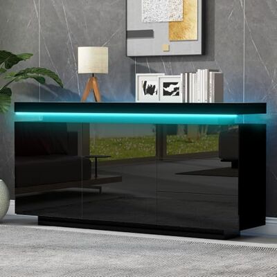 BTM Sideboard Schrank Modern Wohnzimmer Beistellschrank Standschrank Kommode Highboard Anrichte Möbel 2 Türen 3 Schubladen Hochglanz mit LED Licht Grifflose 140x35x72cm Schwarz BTM Sideboard Schrank Modern Wohnzimmer Beistellschrank Standschrank Kommode Highboard Anrichte Möbel 2 Türen 3 Schubladen Hochglanz mit LED Licht Grifflose 140x35x72cm Schwarz