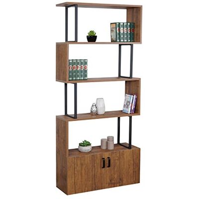 Mendler Bücherregal HWC-A27, Staufach mit Tür, 183x80cm Wildeiche-Optik Regal, Standregal, Raumteiler, Wohnregal, 3D-Struktur Mendler Bücherregal HWC-A27, Staufach mit Tür, 183x80cm Wildeiche-Optik Regal, Standregal, Raumteiler, Wohnregal, 3D-Struktur