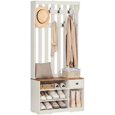 YITAHOME Garderobenständer mit Schuhbank, 7 Haken Stoff Schublade Garderobe Flurgarderobe, Kleiderständer Schuhschrank, Garderobenschrank Holz für Diele Flur Wohnzimmer, Schuhschrank, 80x35x180cm YITAHOME Garderobenständer mit Schuhbank, 7 Haken Stoff Schublade Garderobe Flurgarderobe, Kleiderständer Schuhschrank, Garderobenschrank Holz für Diele Flur Wohnzimmer, Schuhschrank, 80x35x180cm