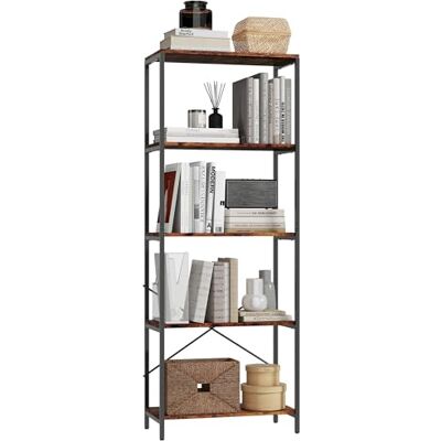 HOMCOM Bücherregal, Standregal mit 5 Ebenen, Industrielles Büroregal mit Metallrahmen, offenes Aufbewahrungsregal für Wohnzimmer, Büro, Arbeitszimmer, 79x35x161 cm, Rustikal-Braun HOMCOM Bücherregal, Standregal mit 5 Ebenen, Industrielles Büroregal mit Metallrahmen, offenes Aufbewahrungsregal für Wohnzimmer, Büro, Arbeitszimmer, 79x35x161 cm, Rustikal-Braun