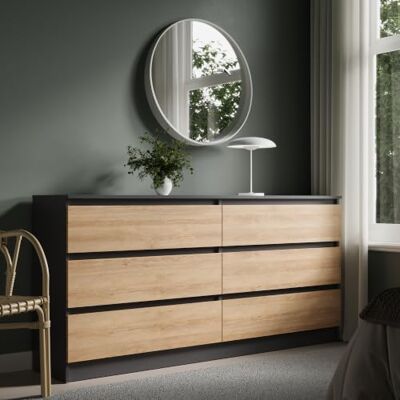 Home Collective Kommode mit 6 Schubladen Kommode Anthrazit Artisan-Eiche Holz Schrank Kommode mit Schubladen Sideboard Highboard Anrichte Schlafzimmer Wohnzimmer Flur Büro Organizer Breite 160 cm Höhe 78 cm Home Collective Kommode mit 6 Schubladen Kommode Anthrazit Artisan-Eiche Holz Schrank Kommode mit Schubladen Sideboard Highboard Anrichte Schlafzimmer Wohnzimmer Flur Büro Organizer Breite 160 cm Höhe 78 cm