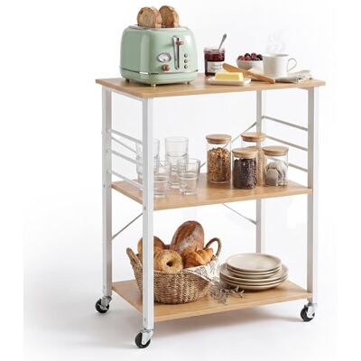 Relaxdays Küchenwagen, 3 Ebenen, mit 6 Haken, Metall, Rollwagen Küche, Haushalt & Büro, HBT: 89x60x40 cm, Natur-weiß Relaxdays Küchenwagen, 3 Ebenen, mit 6 Haken, Metall, Rollwagen Küche, Haushalt & Büro, HBT: 89x60x40 cm, Natur-weiß