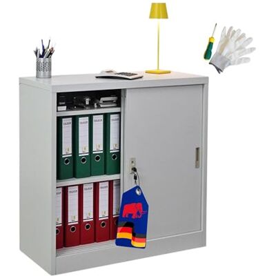PROREGAL Aktenschrank Elephant mit abschließbaren Schiebetüren HxBxT 90x90x40cm 2 Fachböden Lichtgrau Metallschrank abschließbar Lagerschrank Ordnerschrank PROREGAL Aktenschrank Elephant mit abschließbaren Schiebetüren HxBxT 90x90x40cm 2 Fachböden Lichtgrau Metallschrank abschließbar Lagerschrank Ordnerschrank