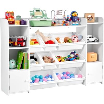 VEVOR Spielzeugaufbewahrung Organizer Bücherregal Spielzeugregal, 4-stöckige multifunktionale Ablage mit 8 flexiblen Kunststoffbehältern Schrank für Schlafzimmer Klassenzimmer Kinderzimmer Weiß VEVOR Spielzeugaufbewahrung Organizer Bücherregal Spielzeugregal, 4-stöckige multifunktionale Ablage mit 8 flexiblen Kunststoffbehältern Schrank für Schlafzimmer Klassenzimmer Kinderzimmer Weiß