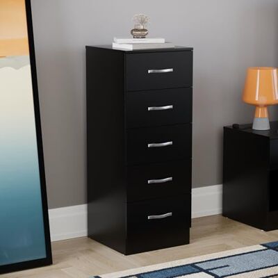 Vida Designs schmale Kommode mit 5 Schubladen, hohe Schlafzimmer-Aufbewahrungseinheit, Schiebeschubladen, Schlafzimmermöbel (schwarz) Vida Designs schmale Kommode mit 5 Schubladen, hohe Schlafzimmer-Aufbewahrungseinheit, Schiebeschubladen, Schlafzimmermöbel (schwarz)