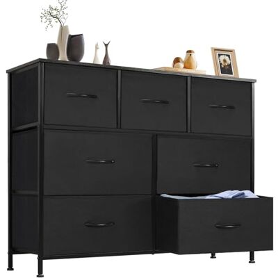Sweetcrispy Kommode für Schlafzimmer, breite Schublade Kommode, 7 Stoffschubladen mit Griffen, Schrank, TV Stand für Schlafzimmer, Schrank, Wohnzimmer, Kinderzimmer Sweetcrispy Kommode für Schlafzimmer, breite Schublade Kommode, 7 Stoffschubladen mit Griffen, Schrank, TV Stand für Schlafzimmer, Schrank, Wohnzimmer, Kinderzimmer