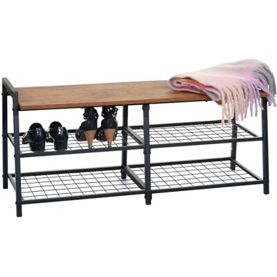 Mendler Schuhregal HWC-A27 4 Fächer Metall 3D-Struktur 40x107x38cm Schuhschrank, Schuhablage, Sitzbank, Wildeiche-Optik Mendler Schuhregal HWC-A27 4 Fächer Metall 3D-Struktur 40x107x38cm Schuhschrank, Schuhablage, Sitzbank, Wildeiche-Optik