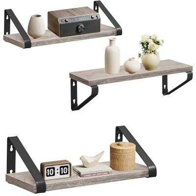 VASAGLE Wandregal, Schweberegal, 3er Set, Regalbrett, 2 Montagemöglichkeiten, 30/35/40 cm, für Wohnzimmer, Küche, Arbeitszimmer, Badezimmer, Greige-Mattschwarz LWS033B02 VASAGLE Wandregal, Schweberegal, 3er Set, Regalbrett, 2 Montagemöglichkeiten, 30/35/40 cm, für Wohnzimmer, Küche, Arbeitszimmer, Badezimmer, Greige-Mattschwarz LWS033B02