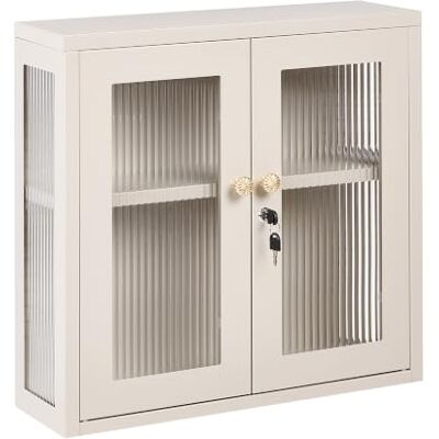 Beliani Wandschrank Stahl beige schmal mit verstellbarem Einlegeboden 2 gerillte Glastüren Mid-Century modern Harlyn Beliani Wandschrank Stahl beige schmal mit verstellbarem Einlegeboden 2 gerillte Glastüren Mid-Century modern Harlyn