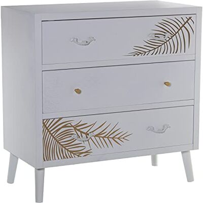 DRW Kommode mit 3 Schubladen aus MDF-Holz mit Prägung Blatt in Weiß und Gold, 80 x 40 x 80 cm, estandar DRW Kommode mit 3 Schubladen aus MDF-Holz mit Prägung Blatt in Weiß und Gold, 80 x 40 x 80 cm, estandar