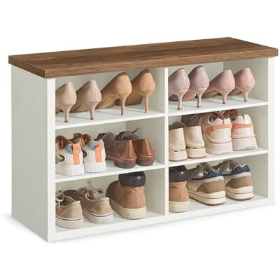 VASAGLE Schuhbank, Sitzbank mit Stauraum, Schuhregal 6 Fächer, verstellbare Ablagen, für Wohnzimmer, Flur, 29,5 x 80 x 50 cm, vintageweiß-honigbraun LSB032W201 VASAGLE Schuhbank, Sitzbank mit Stauraum, Schuhregal 6 Fächer, verstellbare Ablagen, für Wohnzimmer, Flur, 29,5 x 80 x 50 cm, vintageweiß-honigbraun LSB032W201