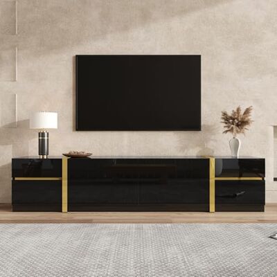 Merax TV-Ständer mit Hochglanz-Finish, TV-Schrank mit goldenen Kanten, Schubladen und Türen, moderner Wohnzimmerschrank, TV-Möbel mit viel Stauraum,Schwarz, 180 L x 40 B x 38H(cm) Merax TV-Ständer mit Hochglanz-Finish, TV-Schrank mit goldenen Kanten, Schubladen und Türen, moderner Wohnzimmerschrank, TV-Möbel mit viel Stauraum,Schwarz, 180 L x 40 B x 38H(cm)
