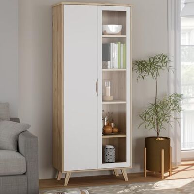 FORTE - Vankka - Planked oak - White doors - Display cabinet FORTE - Vankka - Planked oak - White doors - Display cabinet