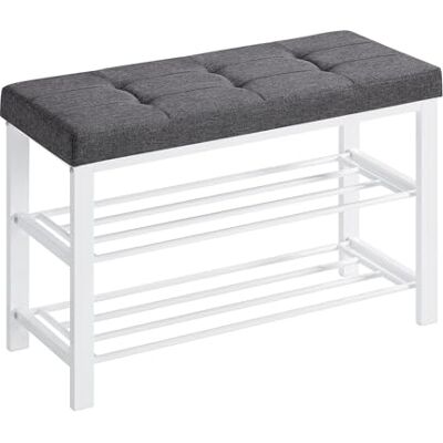 SONGMICS Schuhbank, Schuhregal mit 3 Ebenen, Schuhaufbewahrung, Sitz mit Schaumstoffpolsterung, Leinen, Metallrahmen, für Wohnzimmer Eingangsbereich, 31 x 81 x 49 cm, weiß-grau LBS057W03 SONGMICS Schuhbank, Schuhregal mit 3 Ebenen, Schuhaufbewahrung, Sitz mit Schaumstoffpolsterung, Leinen, Metallrahmen, für Wohnzimmer Eingangsbereich, 31 x 81 x 49 cm, weiß-grau LBS057W03
